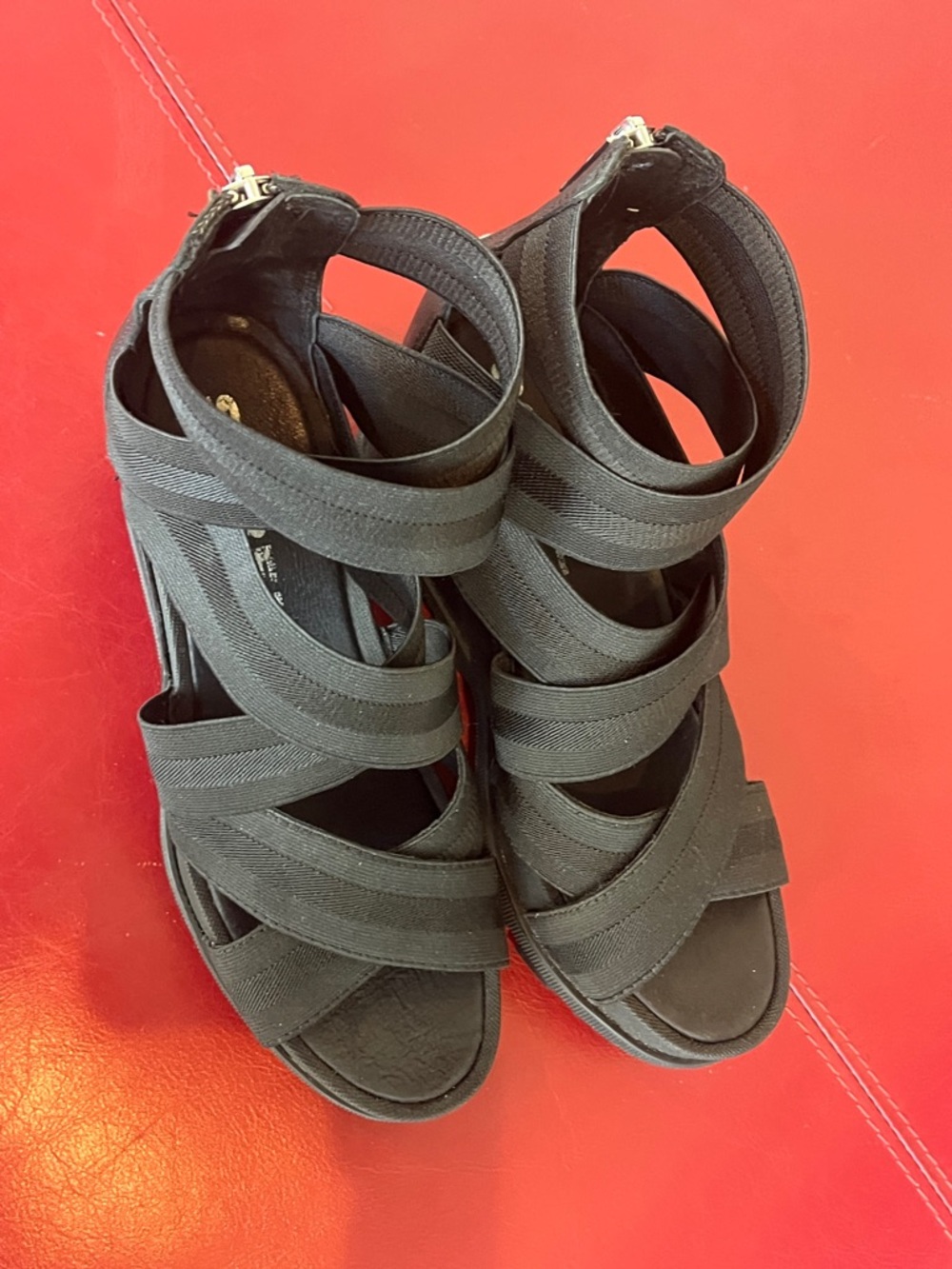 Sorel Joanie™ II Leather Wedge Heeled Gladiator Stretch Sandal Black Women's 7.5 - Picture 7 of 13